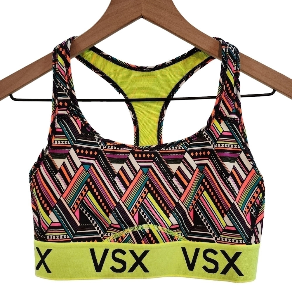 Victoria's Secret VSX Neon Geometric Sports Bra Racerback Activewear Gym Workout